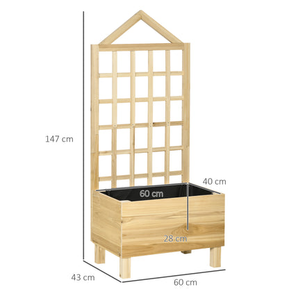 Outsunny Jardinera De Madera Con Enrejado Con Tela No Tejida 60x43x147cm Natural_2