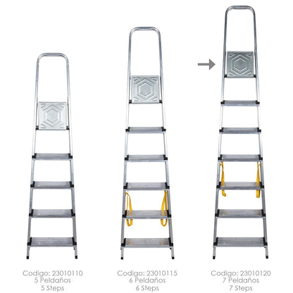Escalera Doméstica Aluminio Profesional 7 Peldaños 12 Cm Grosor._3
