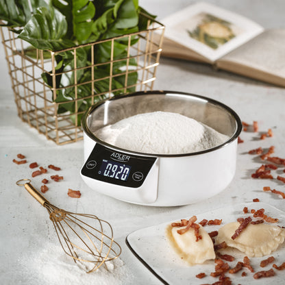Báscula Cocina Digital Bol Removible, Tazón 900ml, Acero Inox, Medición Líquidos, Precisión 1g Adler Ad 3166 Blanco