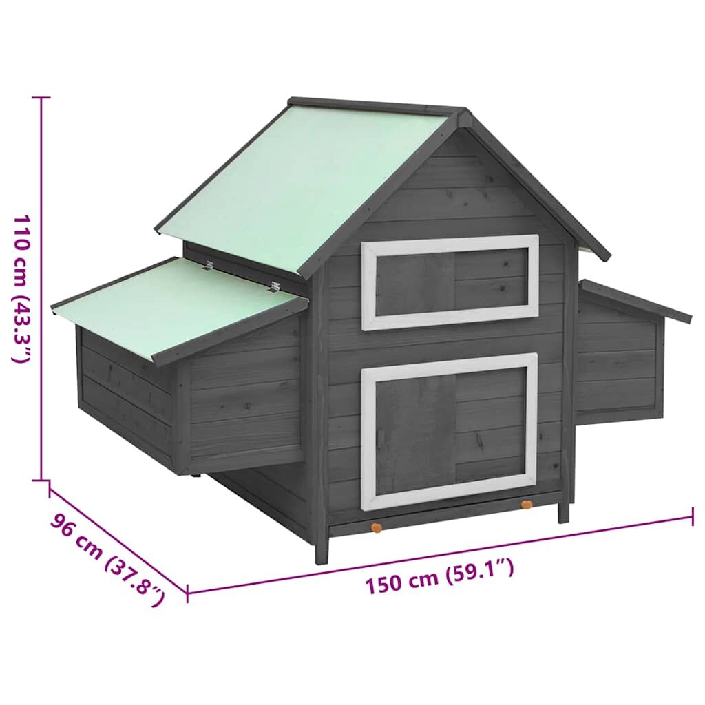 Vidaxl Gallinero Madera Maciza De Abeto Gris Y Blanco 150x96x110 Cm_2