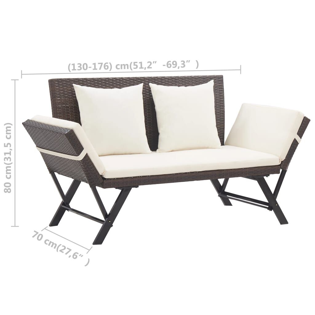 Vidaxl Banco De Jardín Con Cojines Ratán Sintético Marrón 176 Cm_2