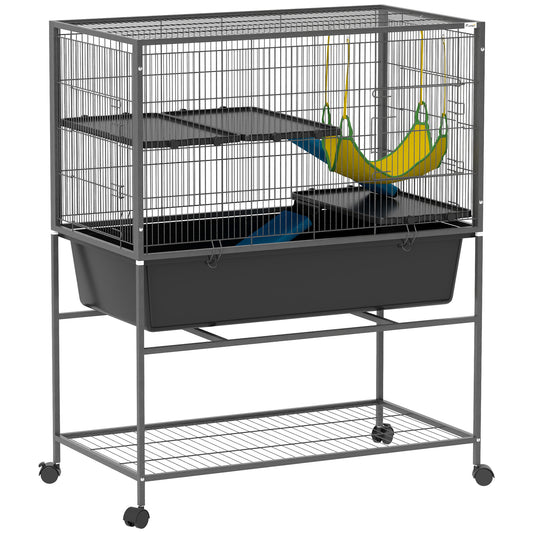 Pawhut Jaula Para Animales Pequeños De 3 Niveles 88x48x102 Cm Gris Oscuro_0