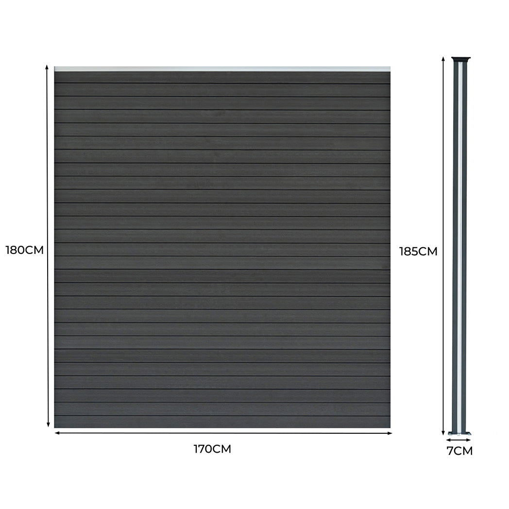 Vallas Para Exteriores De Wpc Y Aluminio - 1x Panel + 2x Postes | Gris_4