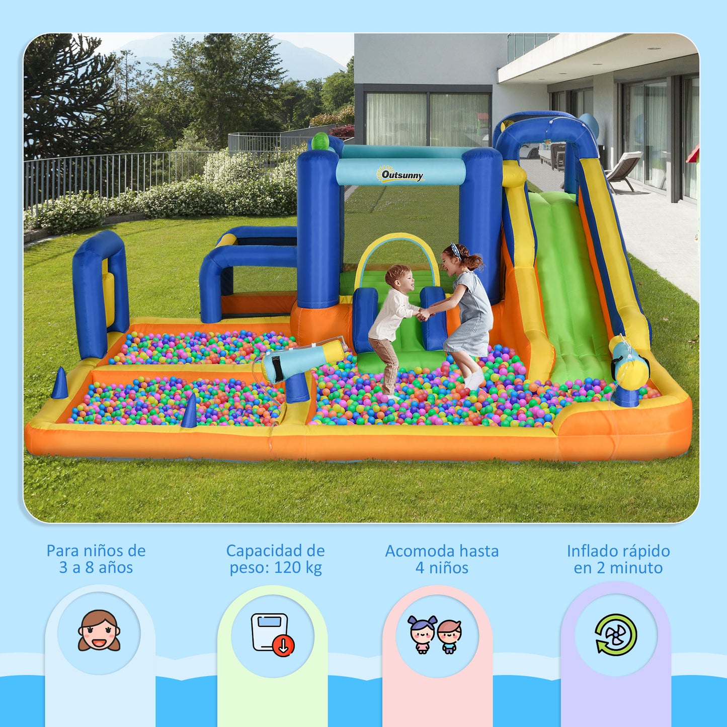 Outsunny Castillo Hinchable Infantil 7 En 1 Con Tobogán 430x420x200cm Multicolor_4
