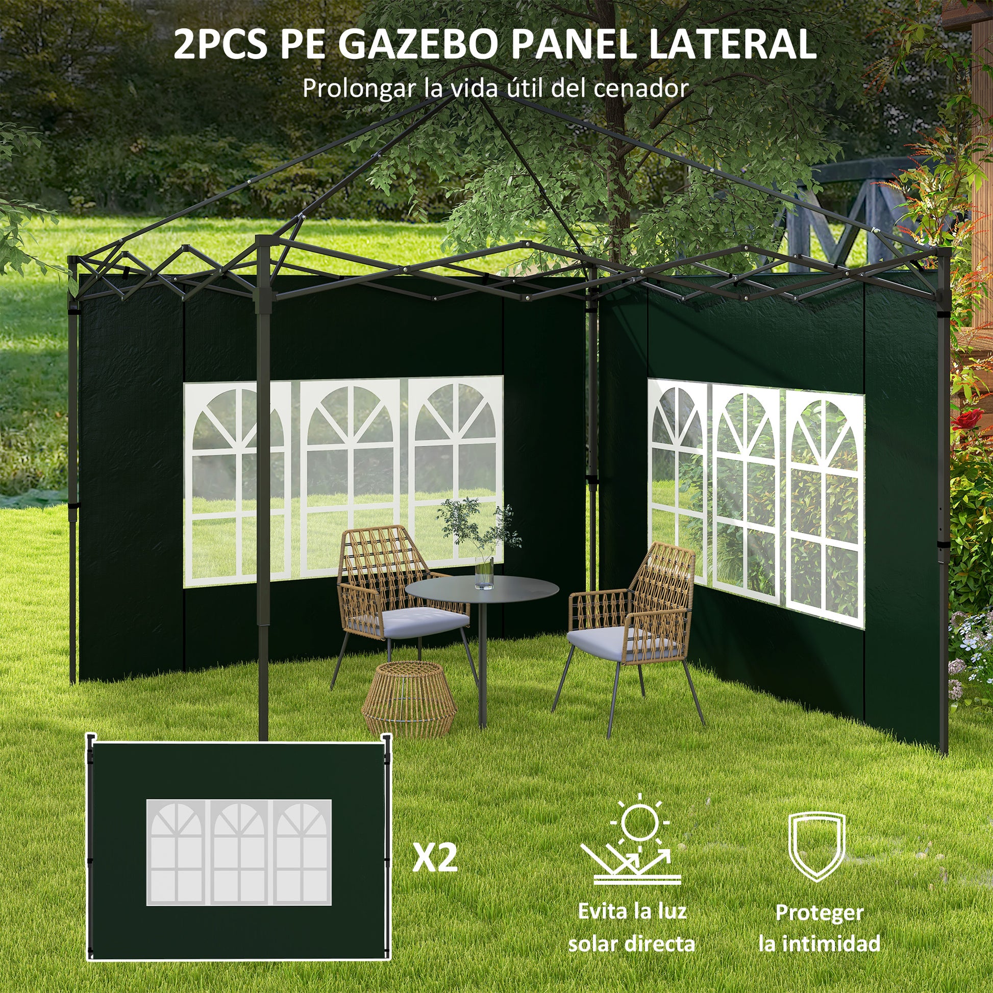 Outsunny Paredes Laterales Para Carpa 3x3 M Y 3x6 M Juego De 2 Paredes Para Cenador Con Ventanas 293x193 Cm Verde Oscuro_3