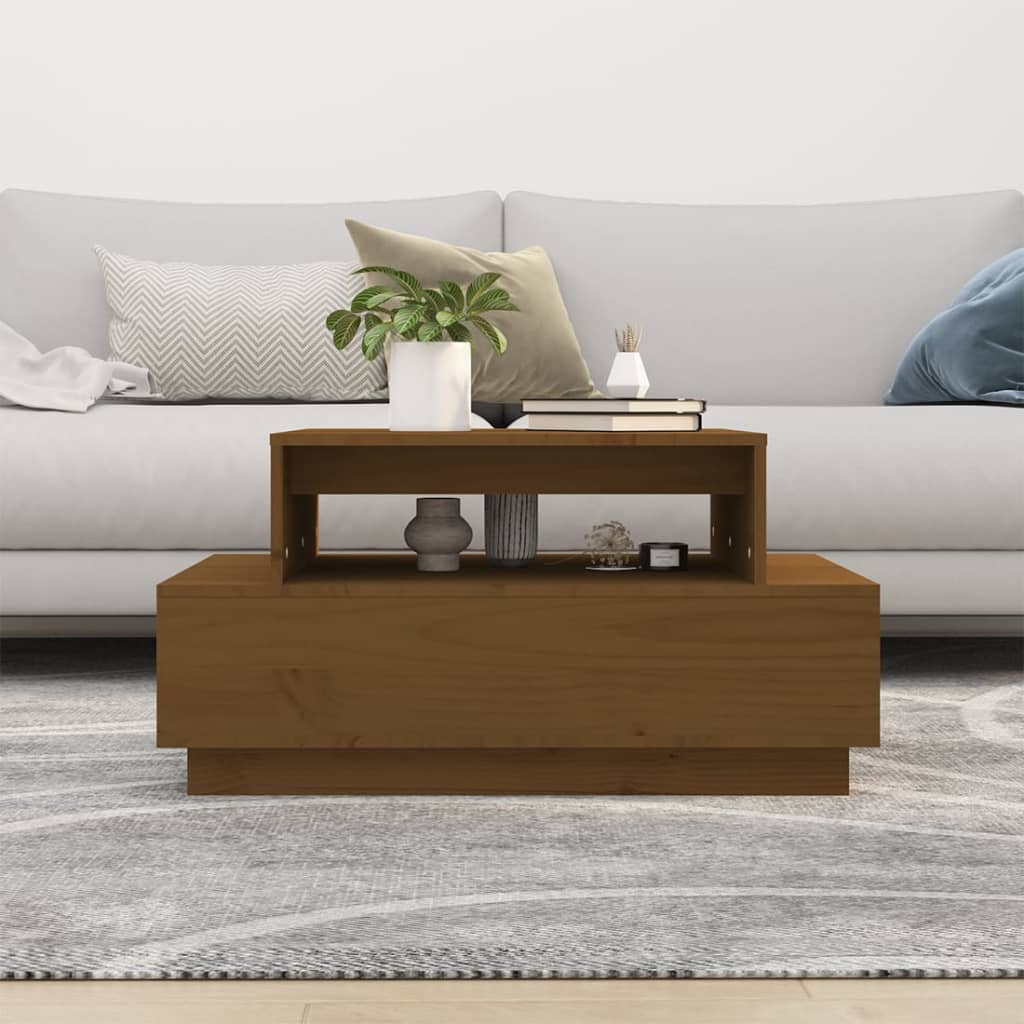 Mesa De Centro Madera Maciza De Pino Marrón Miel 80x55x40,5 Cm_1