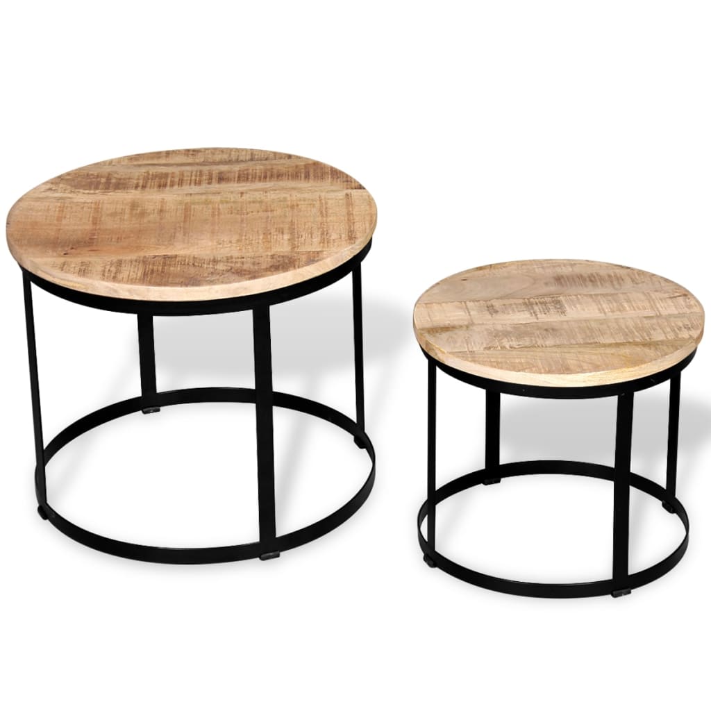 Set Mesas Centro Redonda 2 Uds Madera Mango Rugosa 40 Cm/50 Cm_1