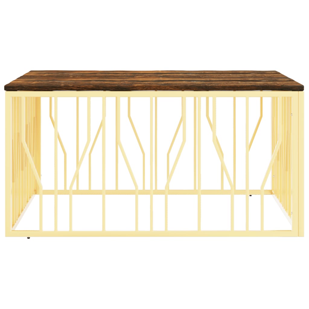 Mesa De Centro Acero Inoxidable Madera Maciza Reciclada Dorado._1