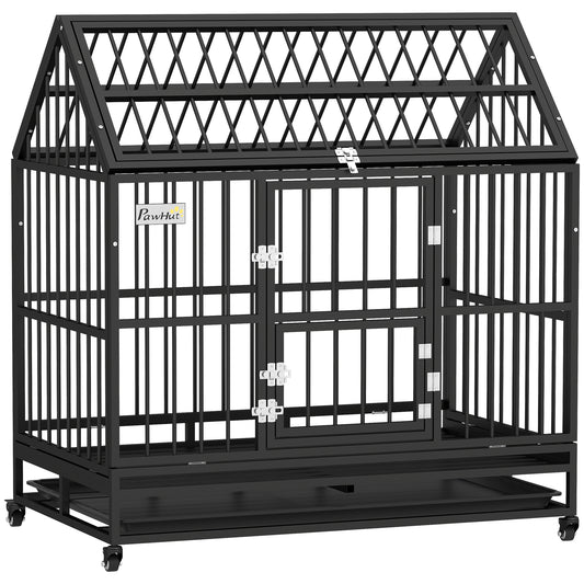 Pawhut Jaula Para Perros Grandes 123x74x125 Cm Con Ruedas Puertas Negro_0