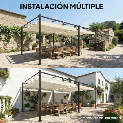 Outsunny Pérgola De Jardín 6x3 M Con Techo Retráctil Upf50+ Drenaje Crema_5