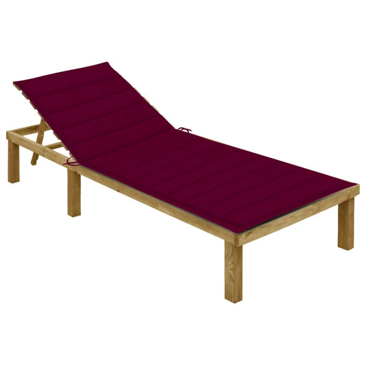 Tumbona Con Cojín Rojo Tinto Madera De Pino Impregnada_0
