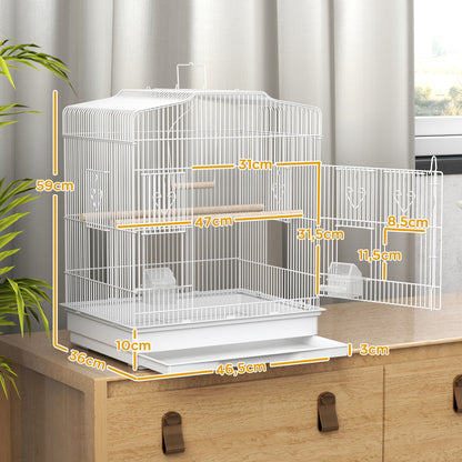 Pawhut Jaula Para Pájaros Con Puertas Comederos Y Bandeja 46,5x36x59 Cm Blanco_2