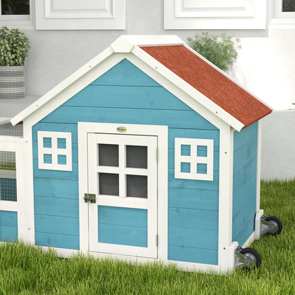 Pawhut Conejera Exterior De Madera Con 2 Ventanas 162,5x59,2x77,6 Cm Azul_3
