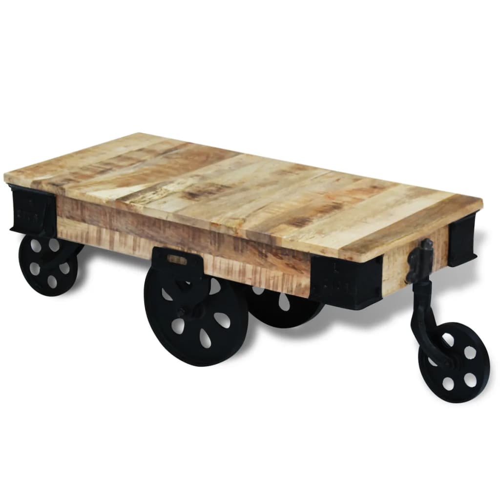 Mesa De Centro Con Ruedas Madera De Mango Rugosa_1