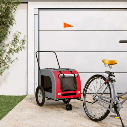 Vidaxl Remolque De Bicicleta Mascotas Hierro Tela Oxford Rojo Gris_1