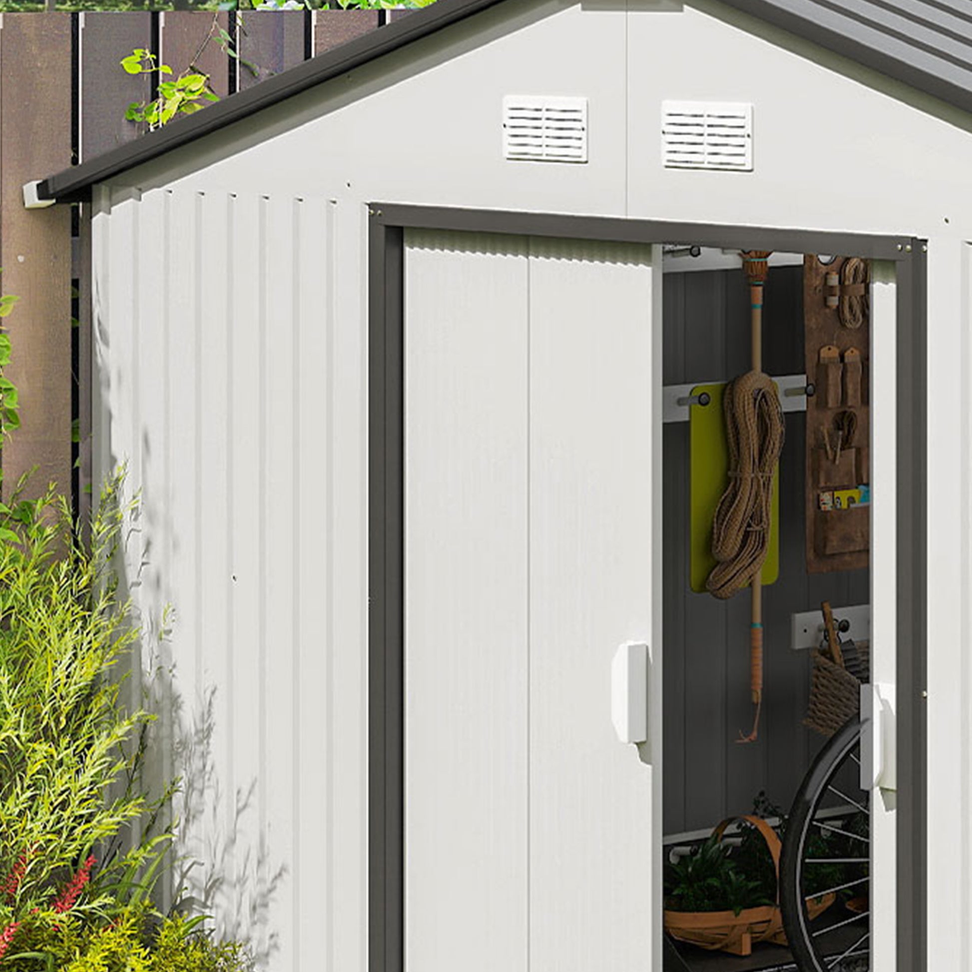 Outsunny Caseta De Jardín Exterior 12,4 M² 340x386x200 Cm Con Puerta Corredera_4