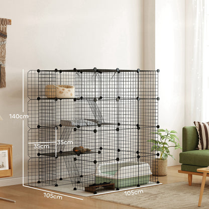 Pawhut Jaula Grande Para Gatos Interior De 4 Niveles 105x105x140 Cm, Negro_2