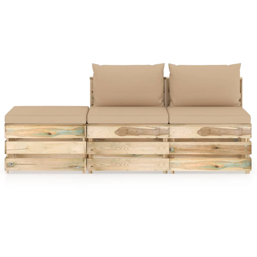 Muebles De Jardín 3 Pzas Con Cojines Madera Impregnada Verde / Vetonek_1