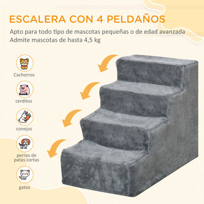 Pawhut Escalera Para Mascotas De 4 Peldaños Con Funda Extraíble 60x35x44 Cm Gris_3