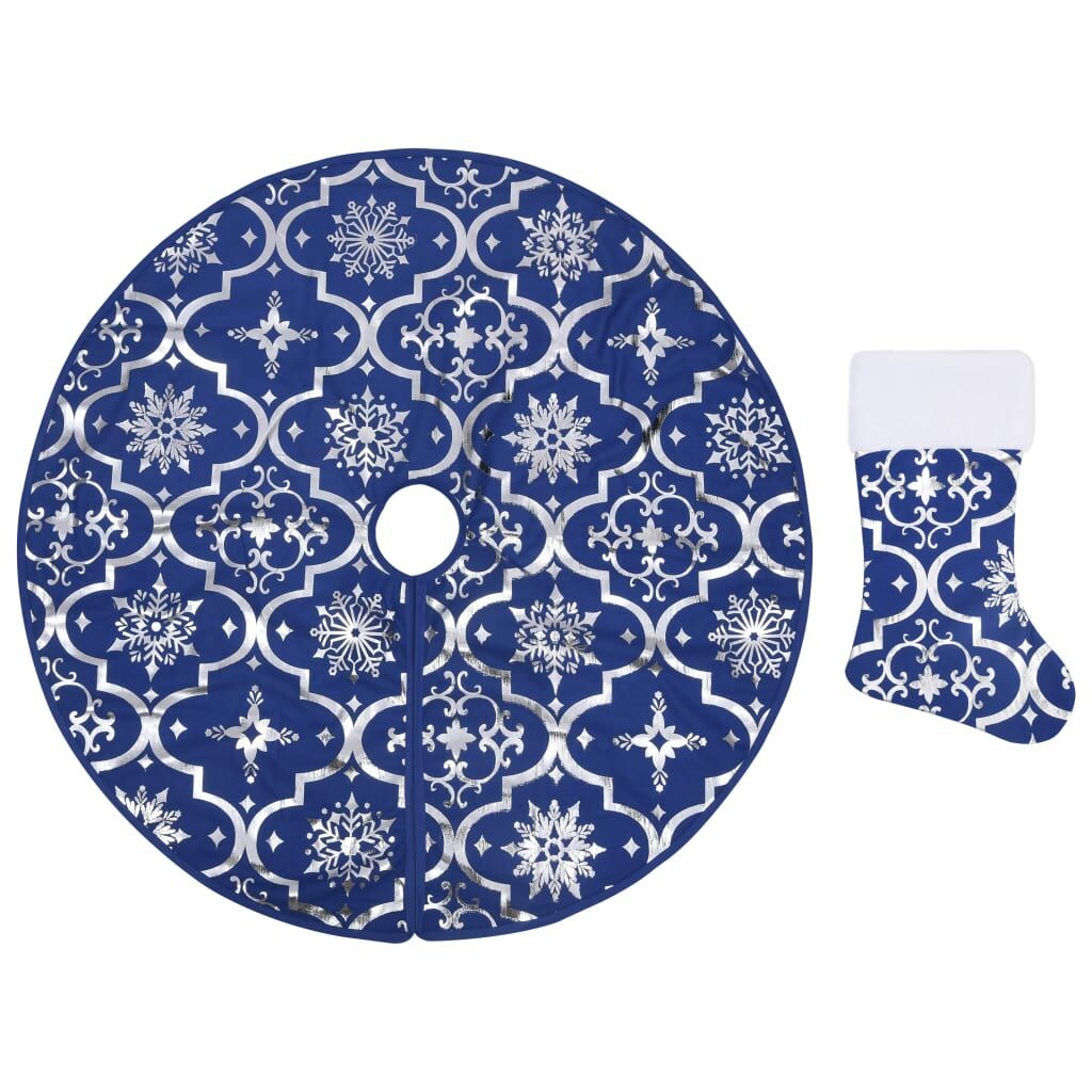 Vidaxl Falda Del Árbol De Navidad De Lujo Con Calcetín Tela Azul 122cm_0