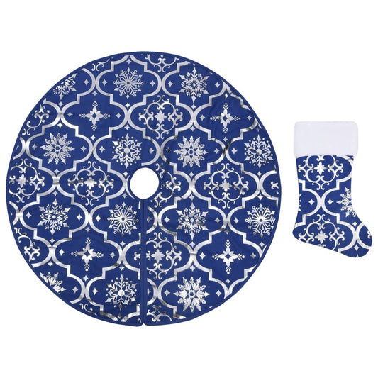 Vidaxl Falda Del Árbol De Navidad De Lujo Con Calcetín Tela Azul 122cm_0