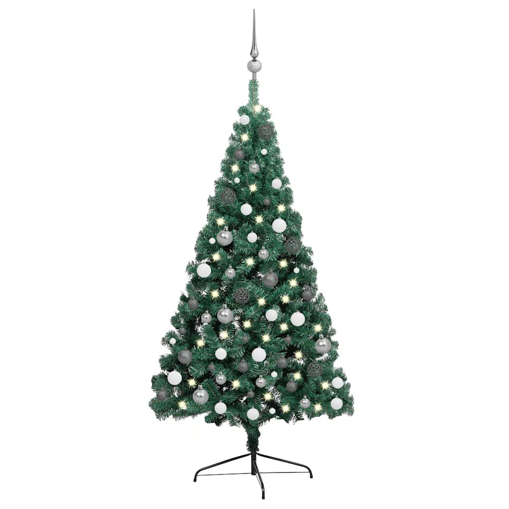 Vidaxl Medio Árbol De Navidad Con Luces Y Bolas Verde 240 Cm_0