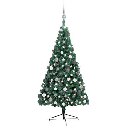 Vidaxl Medio Árbol De Navidad Con Luces Y Bolas Verde 240 Cm_0