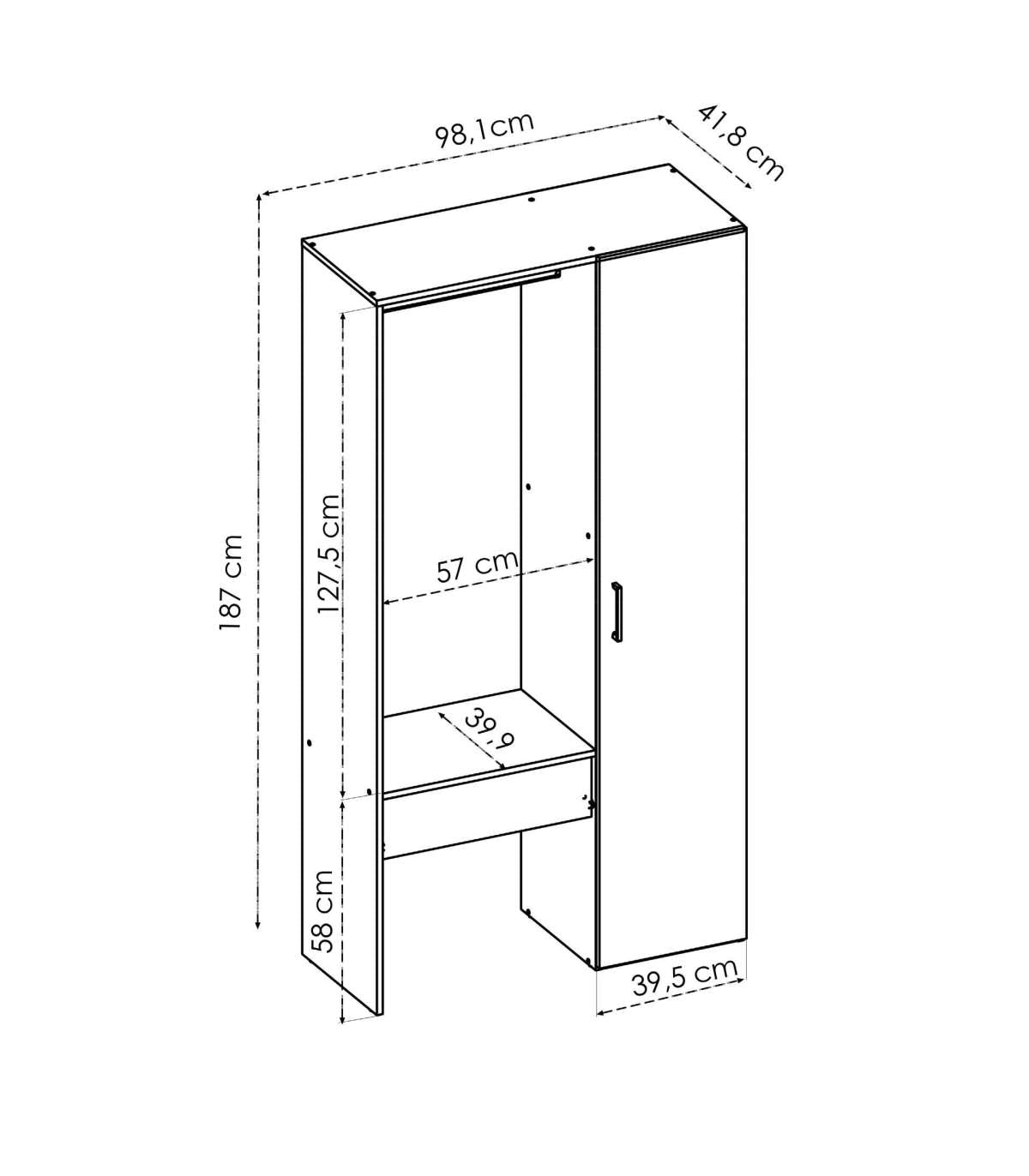 Vestidor Rus Ii Con Columna Cerrada Y Baldas En Blanco 187 Cm(alto)98,1 Cm(ancho)41,8 Cm(fondo)_4