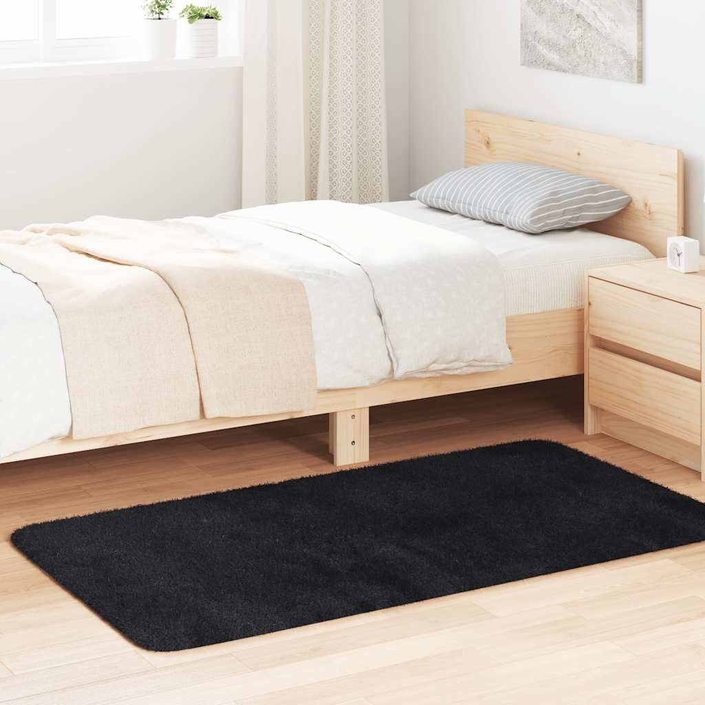 Vidaxl Alfombra Peluda De Pelo Largo Navarra Negra 80x150 Cm Poliéster_1