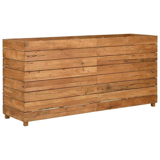 Arriate Elevado Madera De Teca Reciclada Y Acero 150x40x72 Cm_0