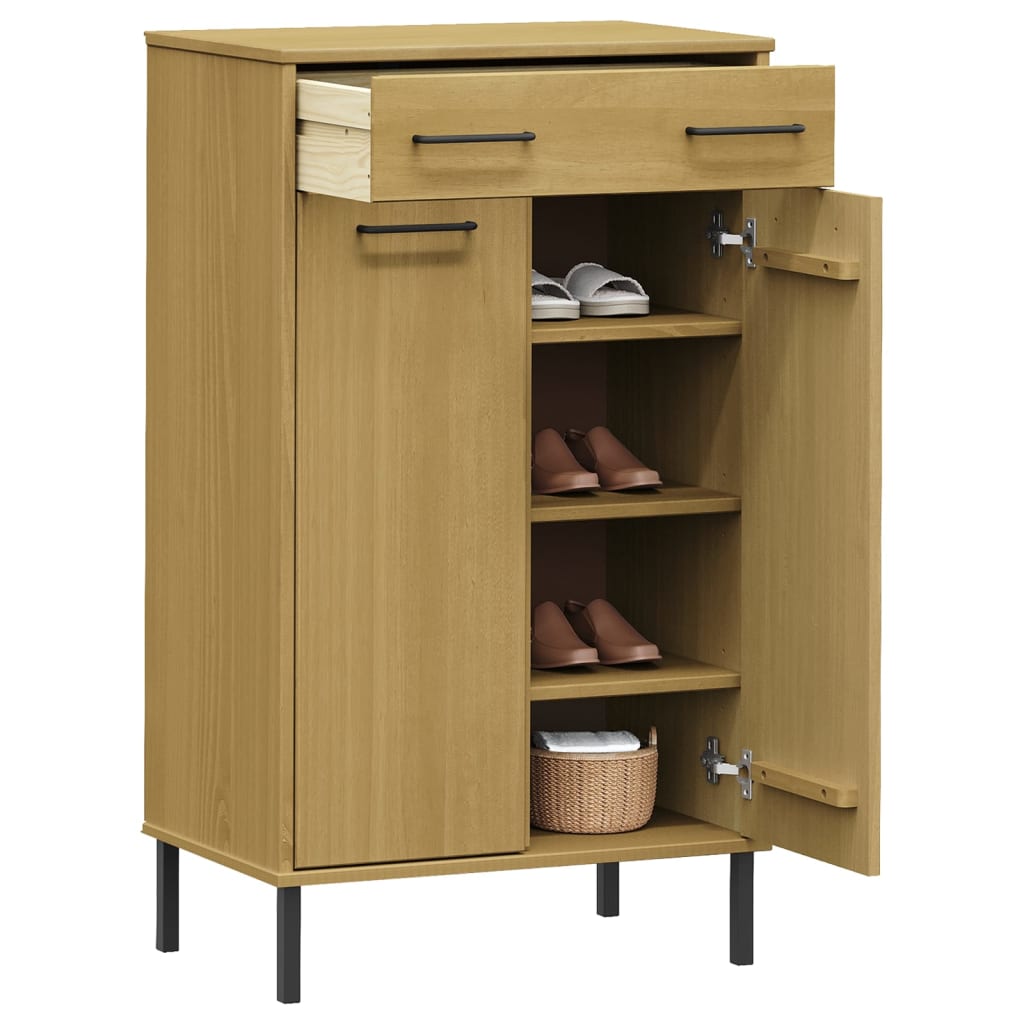 Zapatero Con Patas De Metal Oslo Madera Maciza Pino Marrón / Vetonek_4