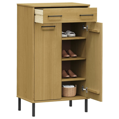 Zapatero Con Patas De Metal Oslo Madera Maciza Pino Marrón / Vetonek_4