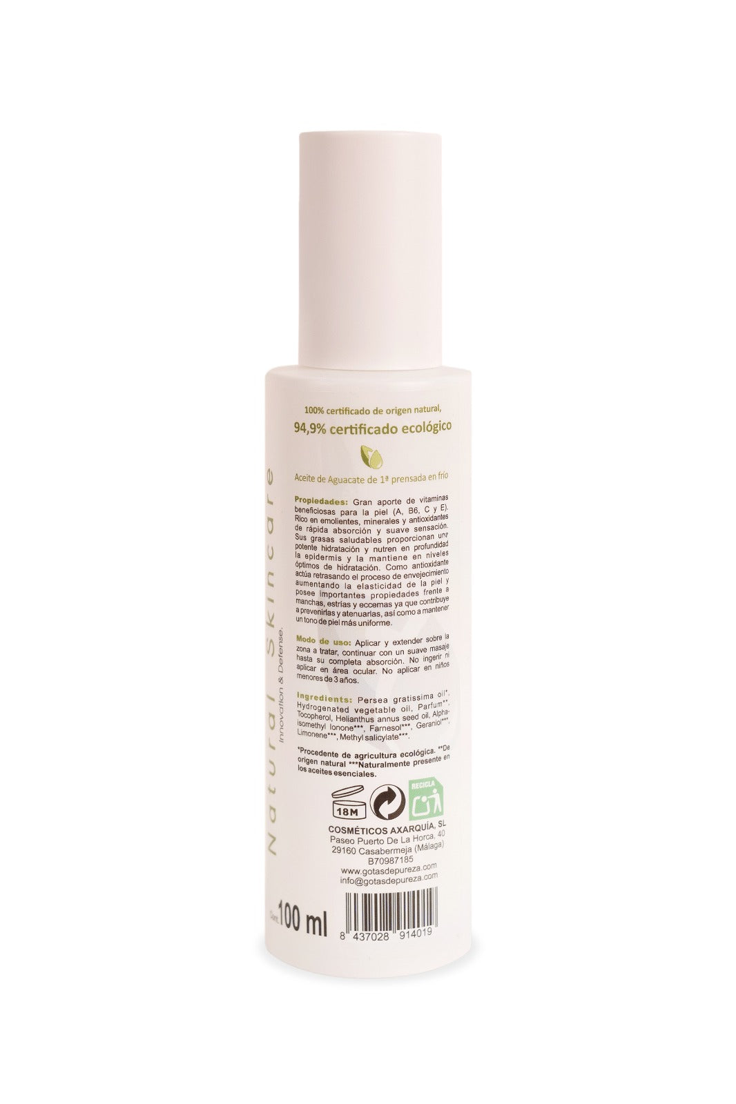 Aceite Corporal de Aguacate Ecológico Gotas de Pureza 100 ml_1