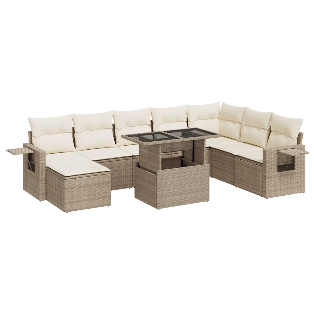 Set De Sofás De Jardín Con Cojines 9 Pzas Ratán Sintético Beige / Vetonek_2
