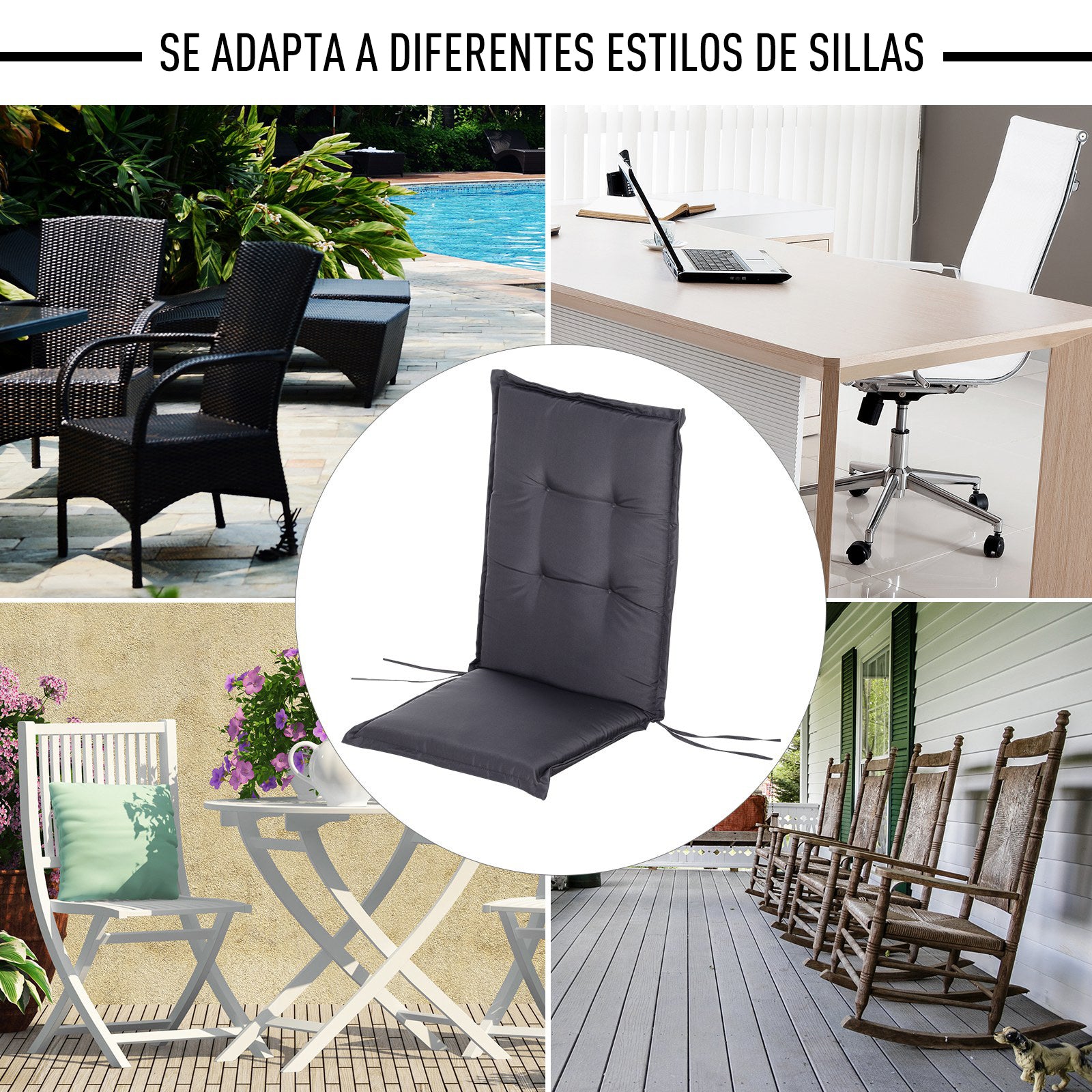 Outsunny Cojín De 2 Piezas Para Tumbona De Exterior Con Cuerda De Fijación_5