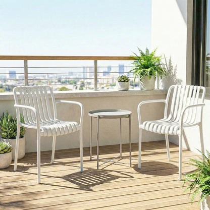 Outsunny Juego De 4 Sillas De Jardín Exterior Apilables Respaldo Curvado Blanco_4