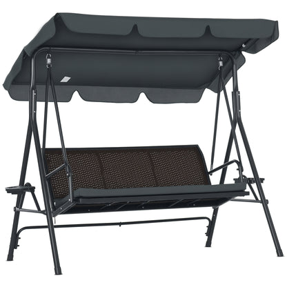 Outsunny Columpio De Jardín De 3 Plazas Con Toldo Ajustable 204x112x150 Cm Gris_0
