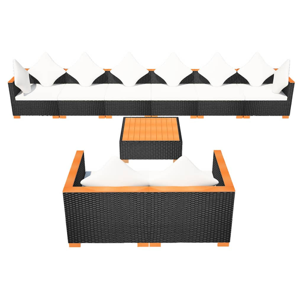 Vidaxl Set De Muebles De Jardín 9 Pzas Y Cojines Ratán Sintético Negro_3