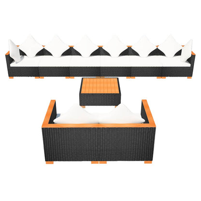 Vidaxl Set De Muebles De Jardín 9 Pzas Y Cojines Ratán Sintético Negro_3