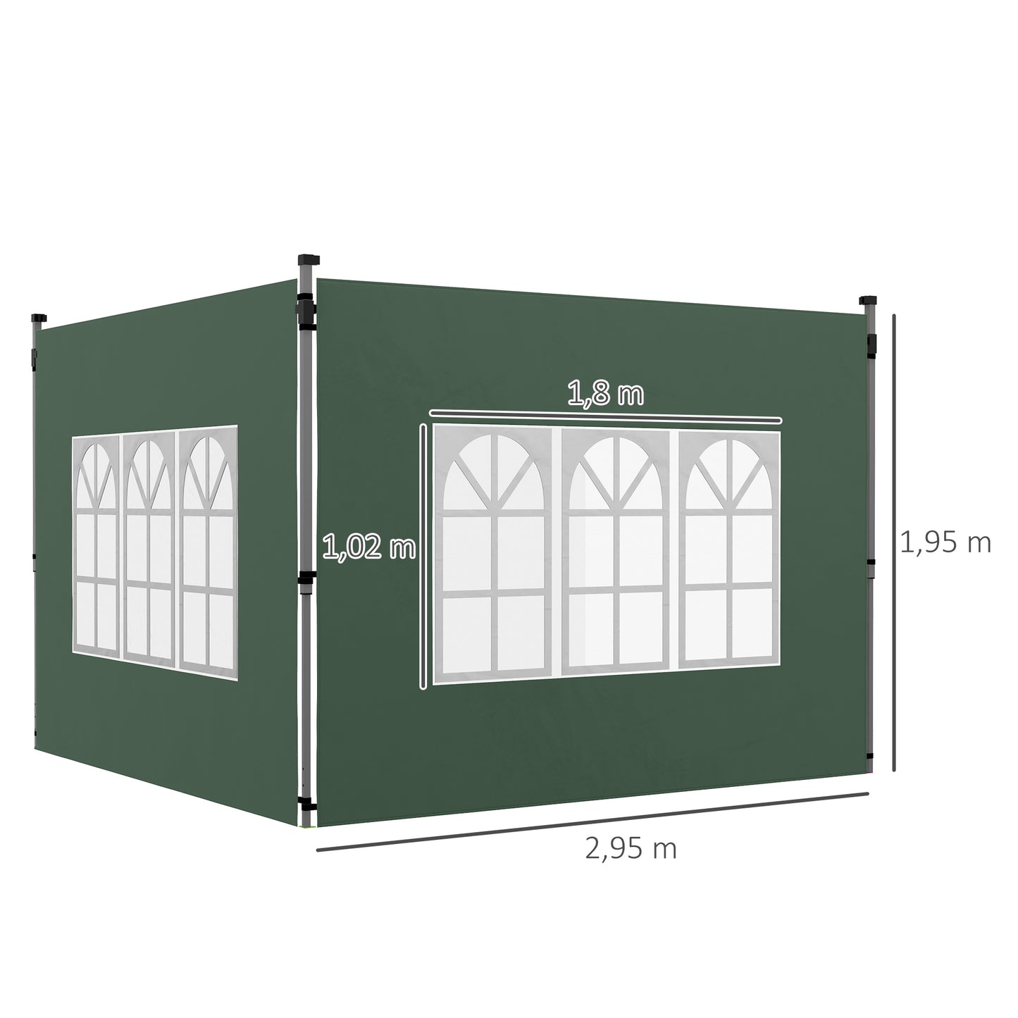 Outsunny Paredes Laterales Para Carpa De 2 Paneles 295x195 Cm Con Ventana Verde_2