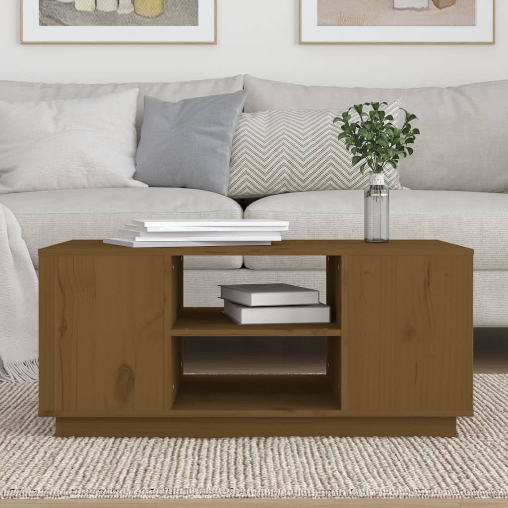 Mesa De Centro Madera Maciza De Pino Marrón Miel 90x49x40,5 Cm_1