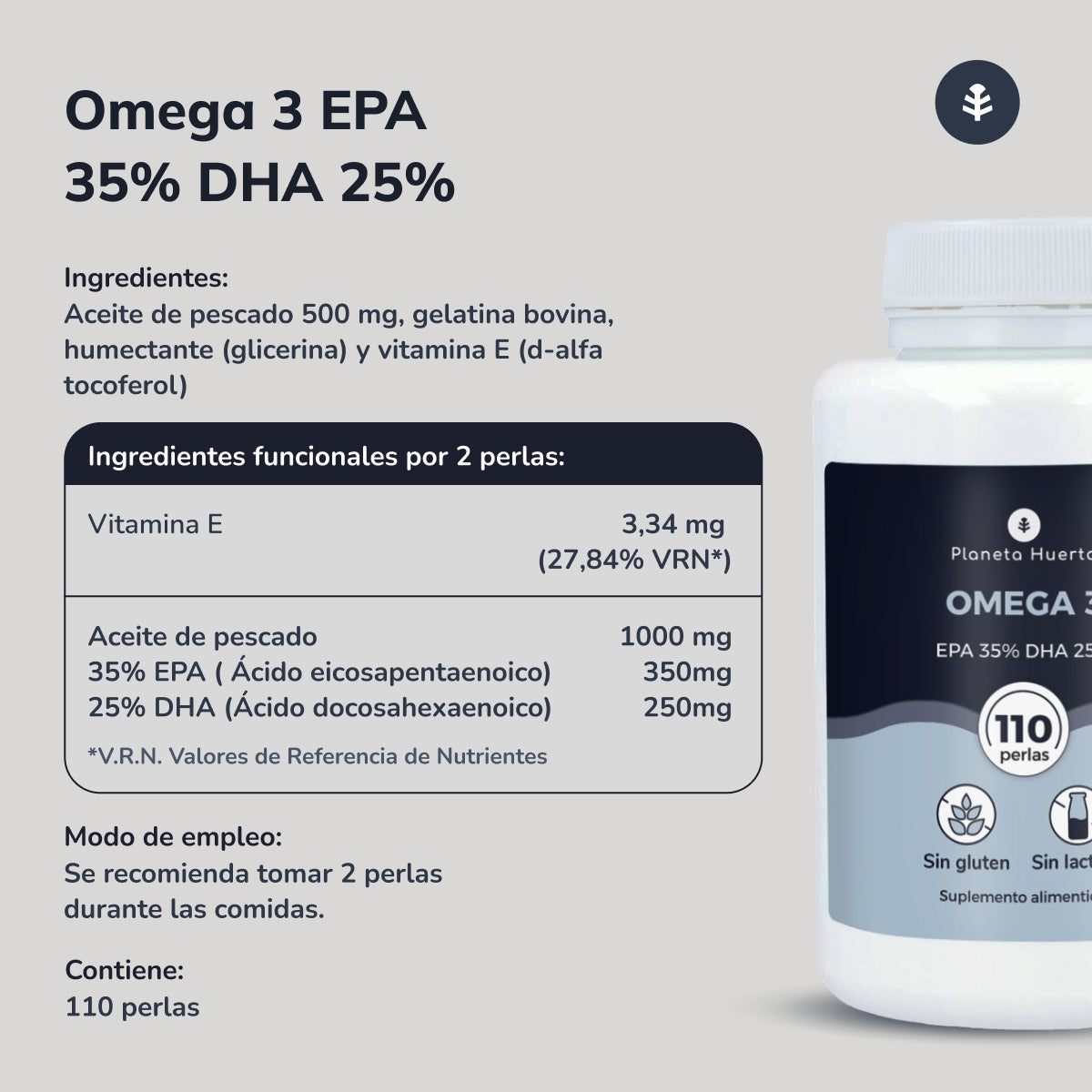 Pack 2x Omega 3 EPA 35% DHA 25% Planeta Huerto 110 Perlas
