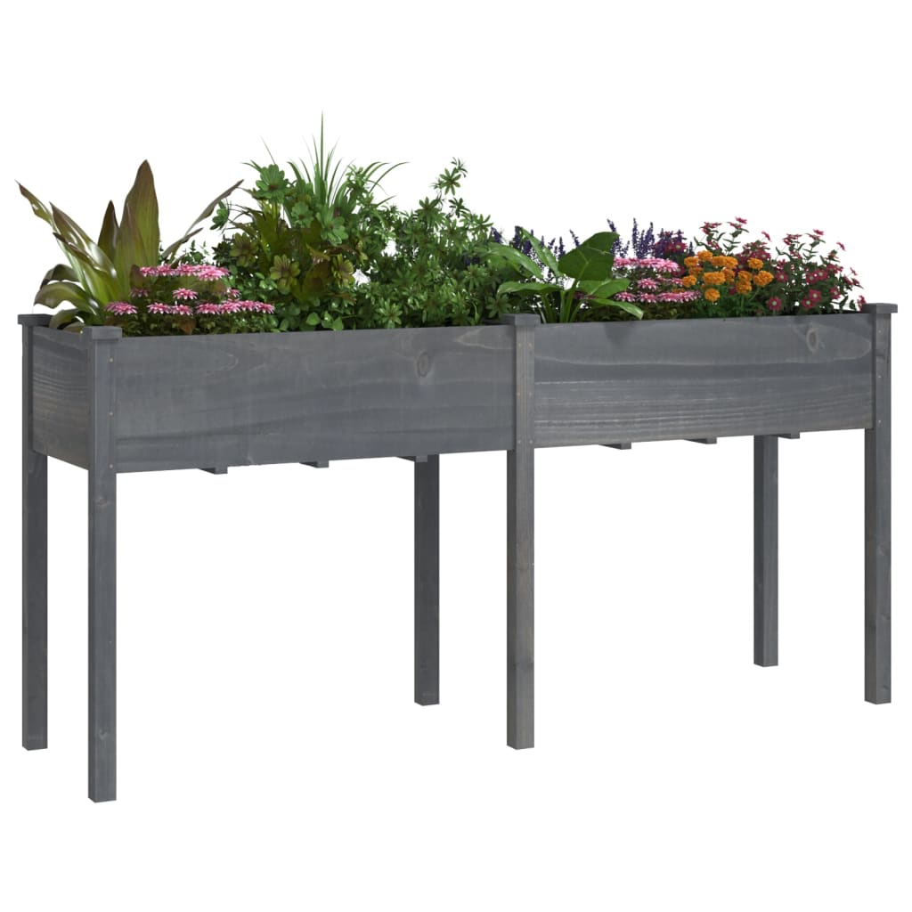 Jardinera Con Forro Madera Maciza De Abeto Gris 161x45x76 Cm_2