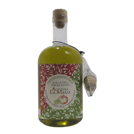 Aceite De Oliva Virgen Extra Macerado Al Tomate Seco Y Albahaca 50 Cl Con Vertedor Metálico_0