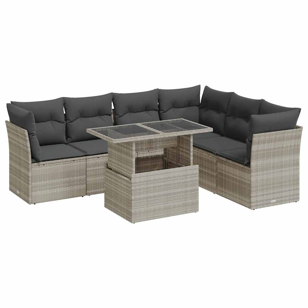 Set De Sofás De Jardín 7 Pzas Con Cojines Ratán Pe Gris Claro / Vetonek_5