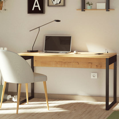 Escritorio Mesa De Ordenador Oficina Estudio, Patas Estructura Metálica Industrial 76x135x60cm, Briebe, Smuk, Madera