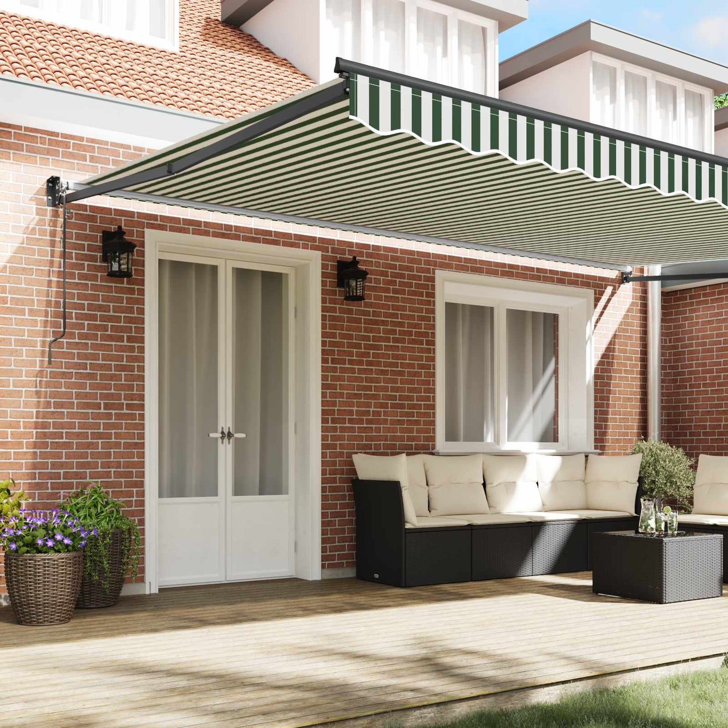 Toldo Retráctil Verde Y Blanco 500 X 300 Cm Poliéster Y Metal_2