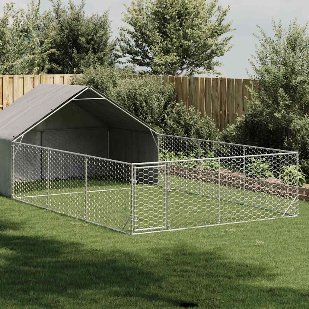 Caseta Perros Exterior Con Corral 7x3x1,9 M Acero Galvanizado_1