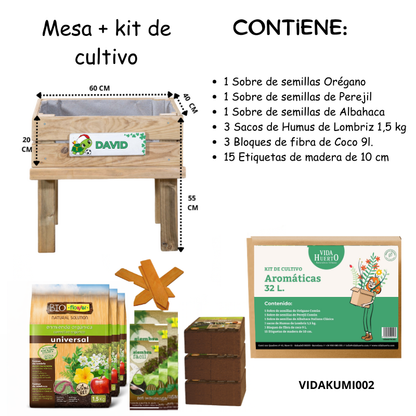 Mesa De Cultivo Infantil De Madera Con Kit De Cultivo De Aromáticas | Vidahuerto_2