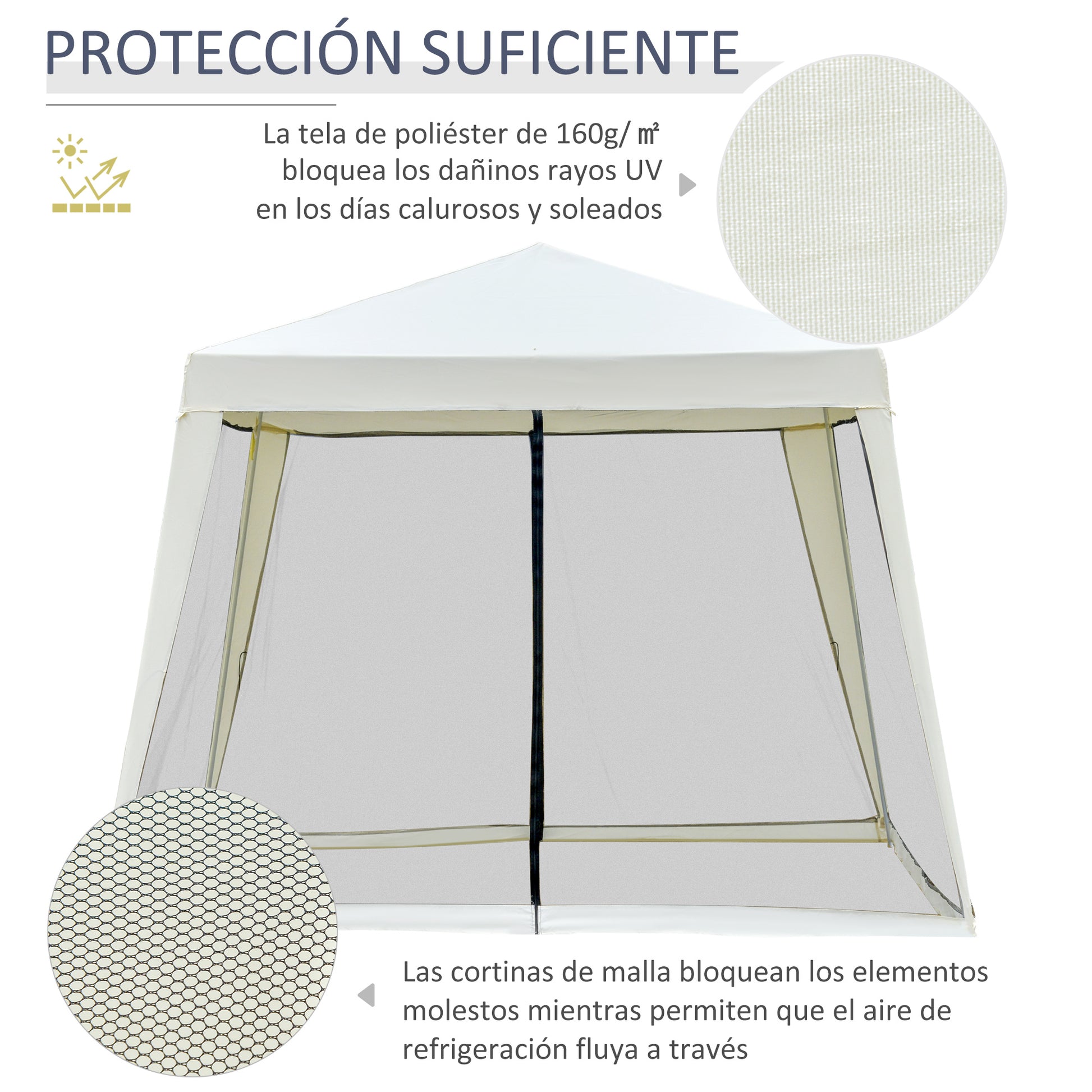 Outsunny Carpa De Jardín 3x3 M Con 4 Paredes Laterales Mosquitera Exterior Crema_3
